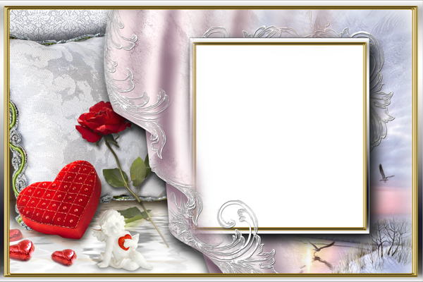 This png image - Romantic PNG Photo Frame with Heart Rose and Angel, is available for free download