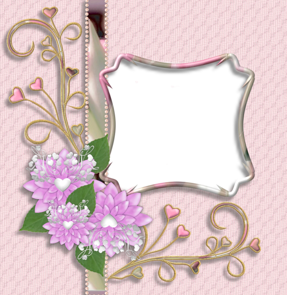 This png image - Soft Pink Transparent Frame with Flowers and Hearts, is available for free download
