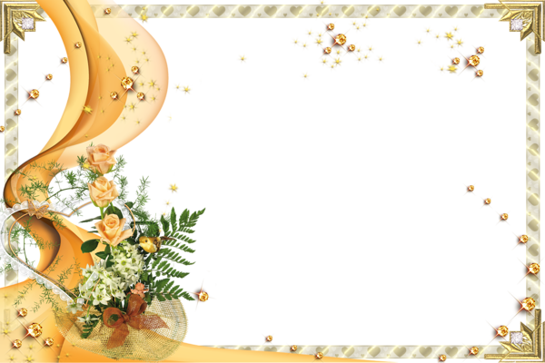 This png image - Transparent Gold Frame with Yellow Roses, is available for free download