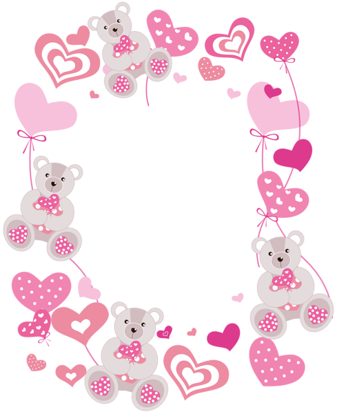 This png image - Transparent Hearts PNG Photo Frame with Teddy Bears, is available for free download