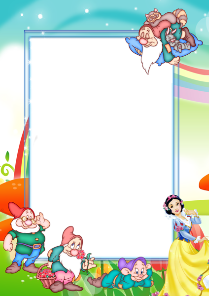 This png image - Transparent Kids PNG Photo Frame with Snow-White and Seven Dwarfs, is available for free download