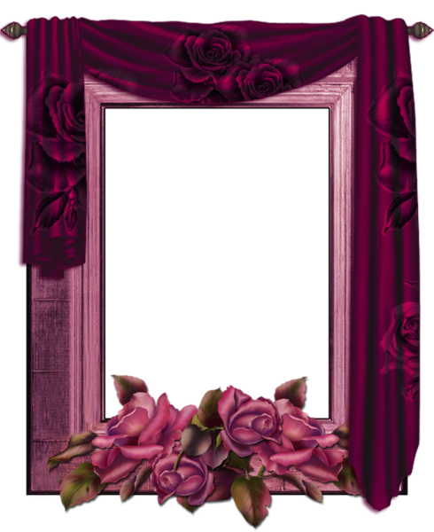 Transparent PNG Frame with Curtain and Roses | Gallery Yopriceville