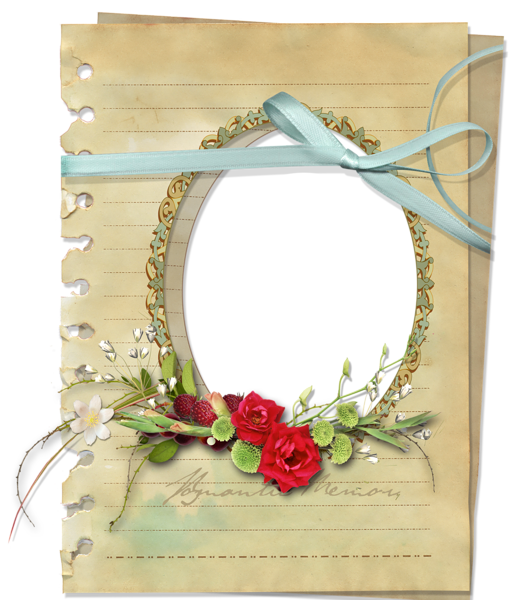 This png image - Transparent Paper Photo Frame with Red Roses and Blue Ribbon, is available for free download