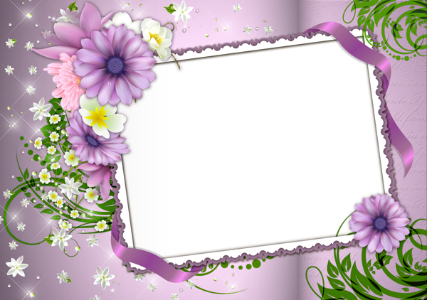 This png image - Violet Transparent PNG Photo Frame with Flowers, is available for free download