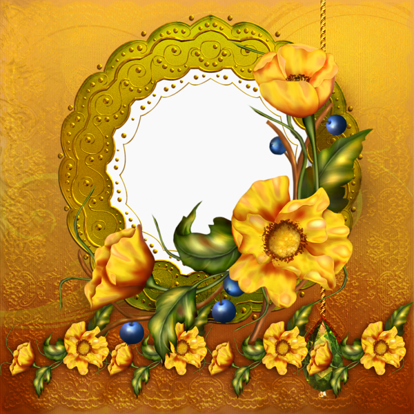 This png image - Yellow PNG Photo Frame with Flowers, is available for free download