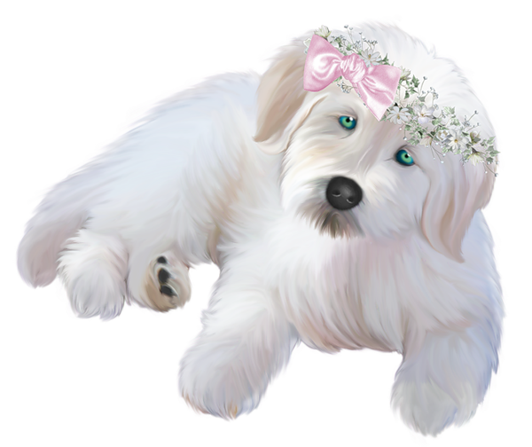This png image - White Puppy with Pink Ribbon Clipart, is available for free download