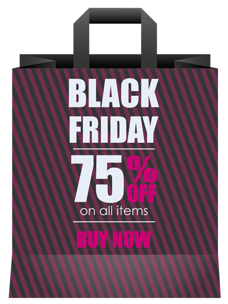 This png image - Black Friday 75% OFF Black Shoping Bag PNG Clipart Image, is available for free download