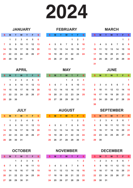 This png image - 2024 Colorful Calendar Transparent Clipart, is available for free download