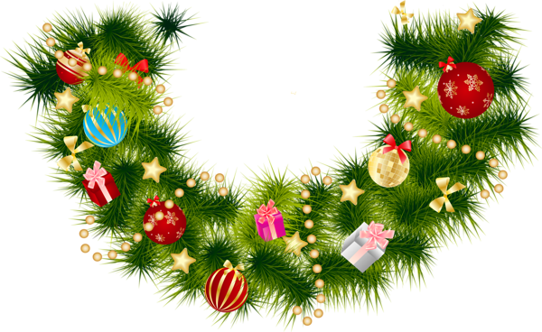 This png image - Christmas Pine Branch Garland with Ornaments, is available for free download