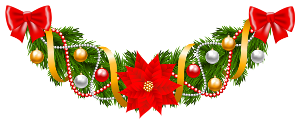 This png image - Christmas Pine Deco Garland with Poinsettia PNG Clipart Image, is available for free download