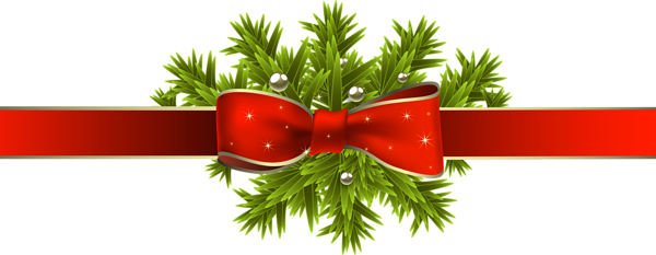 This png image - Red Christmas Ribbon with Pine Branches PNG Clipart Image, is available for free download