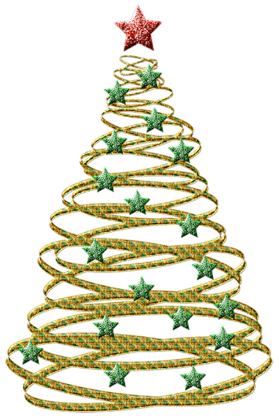 Transparent Gold Christmas Tree with Green Stars PNG ...
