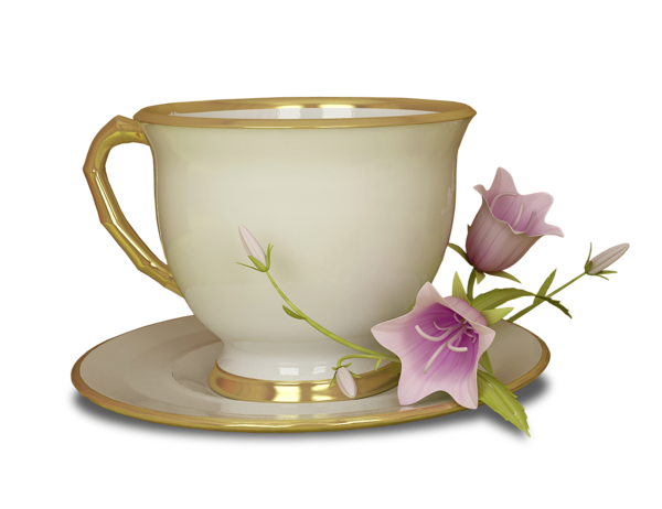 This png image - Cream and Gold Tea Cup with Pink Flower Large Transparent Clipart, is available for free download