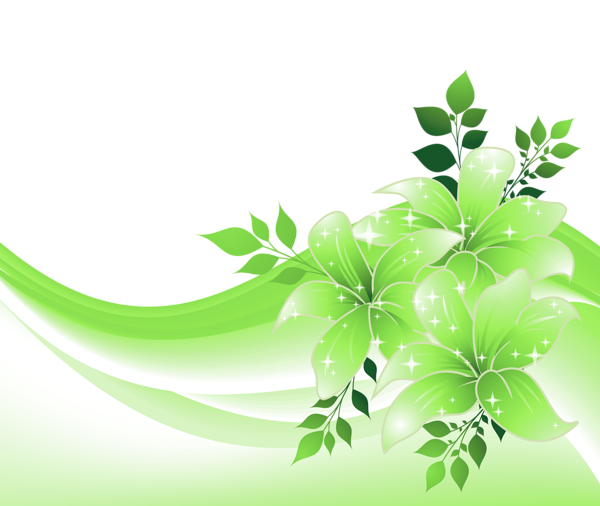 This png image - Green Decoration with Flowers PNG Transparent Clipart, is available for free download