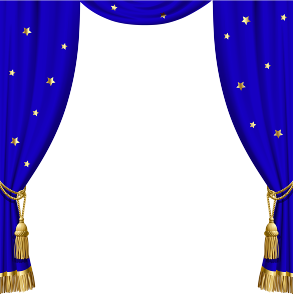 This png image - Transparent Blue Curtains with Gold Tassels and Stars, is available for free download