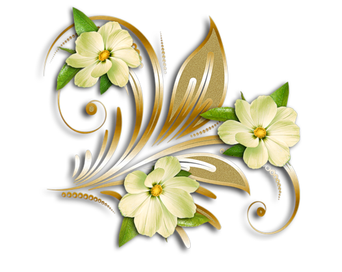 زخارف سكرابيه للتصميم  بنرات اشرطة ورود ستائر لتصميم بدون تحميل  Yellow_Flowers_Gold_Ornament_Clipart