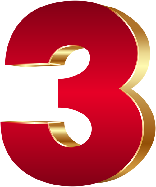 3d Number Three Red Gold Png Clip Art Image