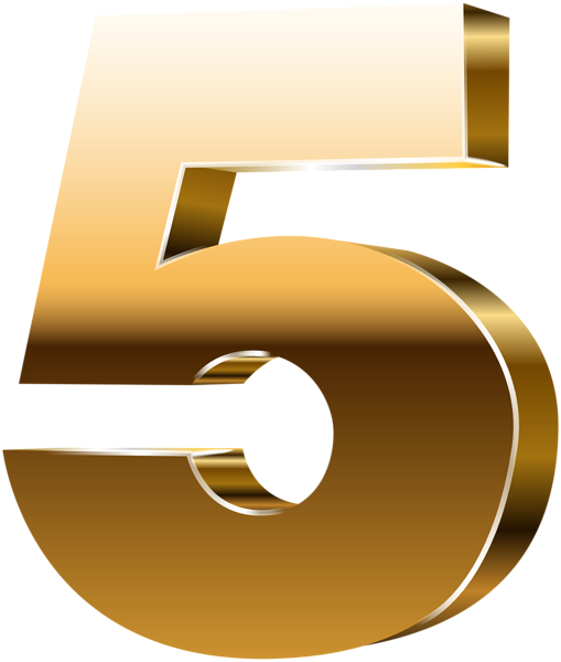 Number Five 3d Gold Png Clip Art Image