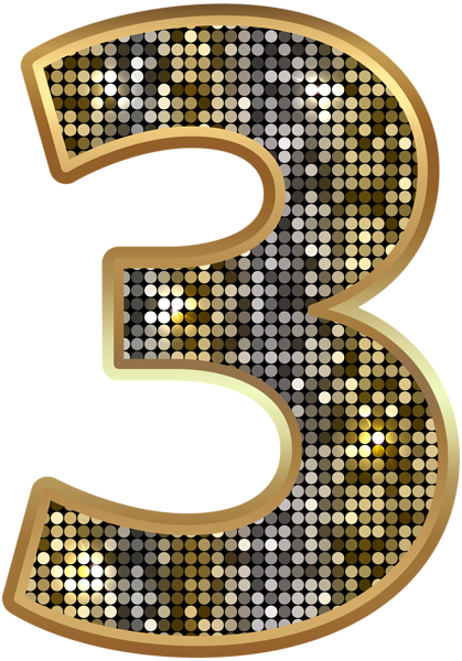 Number Three Deco Gold Png Clip Art Image