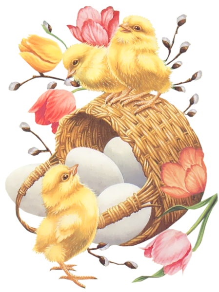 This png image - Easter Basket with Eggs Chickens and Tulips PNG Picture, is available for free download