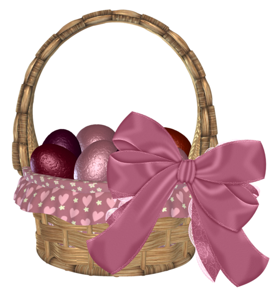 This png image - Easter Basket with Eggs and Pink Bow PNG Clipart Picture, is available for free download
