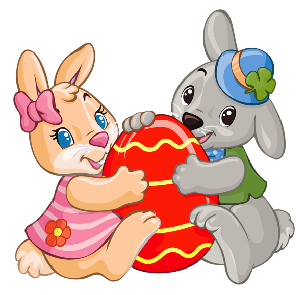 This png image - Easter Bunnies with Red Egg PNG Clipart, is available for free download