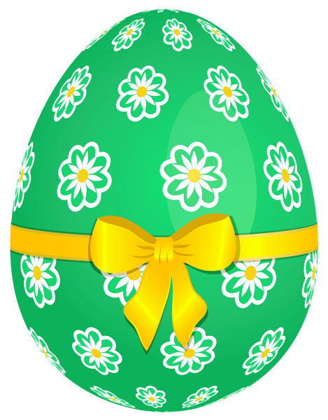 This png image - Green Easter Egg with Flowers and Yellow Bow PNG Picture, is available for free download