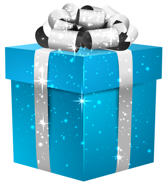 Blue Shining Gift Box with Silver Bow PNG Clipart Image ...