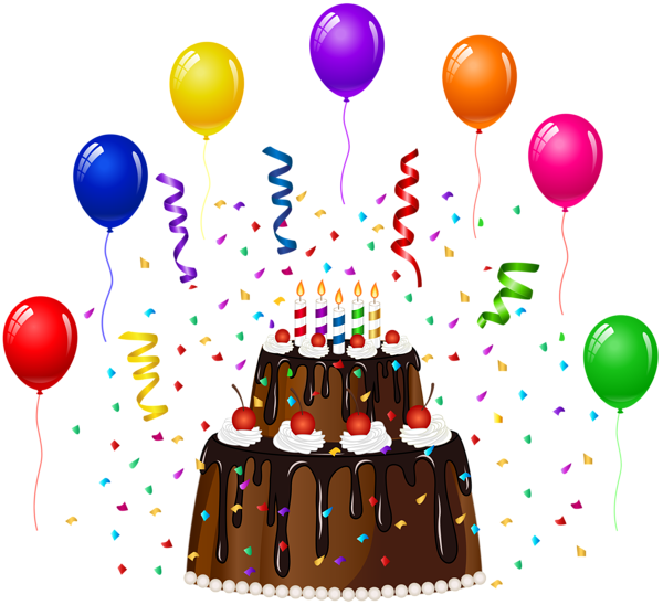 This png image - Birthday Cake with Confetti and Balloons PNG Clip Art, is available for free download
