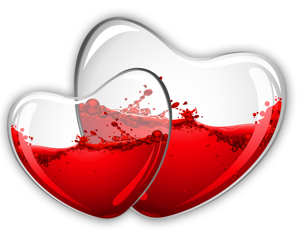 Glass Hearts with Red Wine PNG Clipart Picture