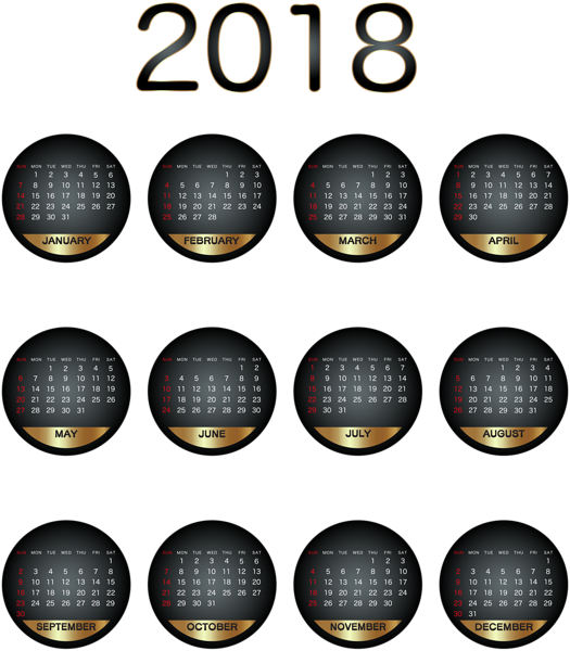 This png image - 2018 Calendar Black Transparent PNG Image, is available for free download