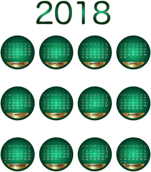 This png image - 2018 Calendar Green Transparent PNG Image, is available for free download