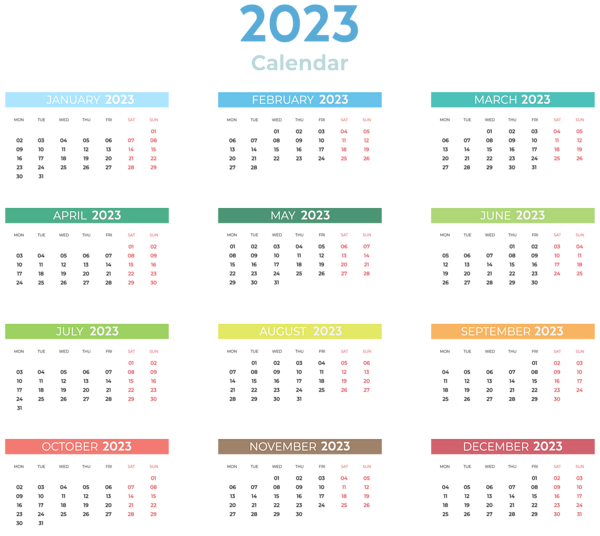 This png image - 2023 Calendar with Colors Transparent Clipart, is available for free download