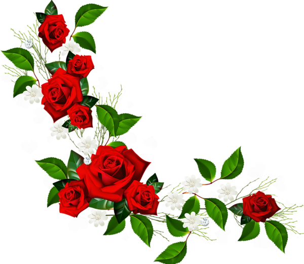 This png image - Decorative Element with Red Roses White Flowers and Hearts with Diamonds, is available for free download