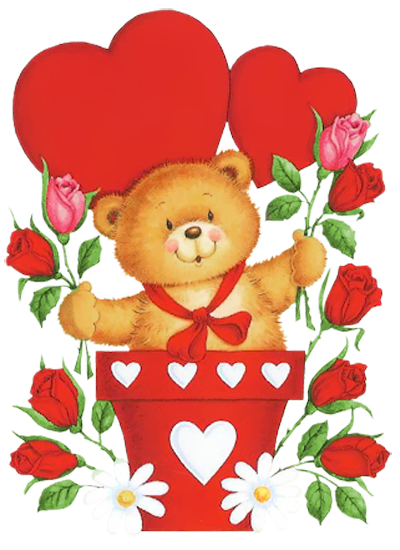 This png image - Valentine Teddy with Heart and Roses in Pot PNG Picture, is available for free download