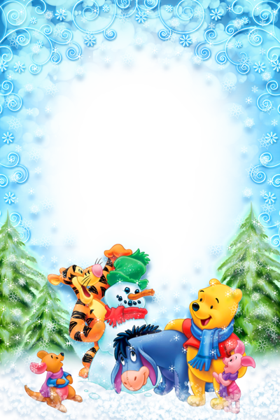 This png image - Christmas Kids Winter Photo Frame with Winnie the Pooh and Friends, is available for free download