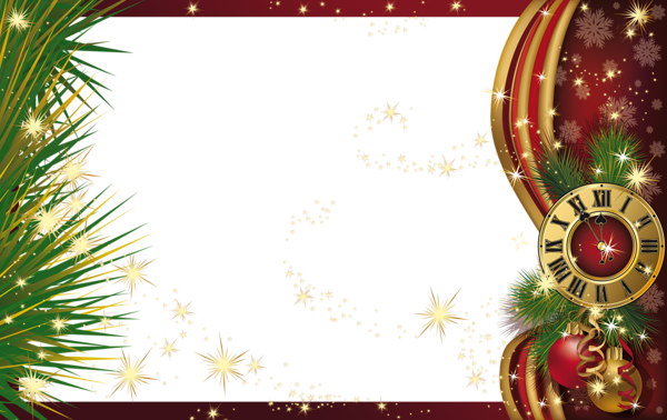 This png image - Christmas PNG Frame with Clock, is available for free download