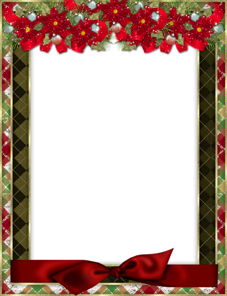 This png image - Christmas Photo Frame with Red Bow and Poinsettia, is available for free download