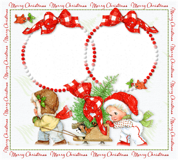 This png image - Merry Christmas Snowy Photo Frame with Kids, is available for free download