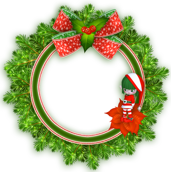This png image - Round Transparent Christmas Photo Frame with Elf, is available for free download