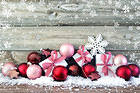 Christmas Background with Pink and Red Ornaments