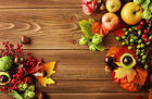 Fall Wooden Background with Fruits