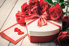 Heart Gift and Red Roses Background