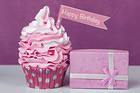 Pink Happy Birthday Background with Cake