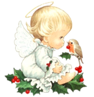 Cute Christmas Baby Angel with Bird Clipart