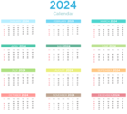 2024 US Calendar with Colors Transparent Clipart