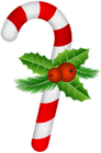Candy Cane with Holly Transparent PNG Clip Art