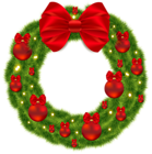 Pine Wreath with Red Bow and Christmas Balls PNG Image