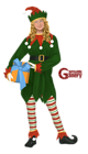 Christmas Girl Elf with Gift Painting PNG Clipart