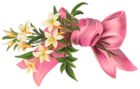 Pink Bow with Flowers PNG Element